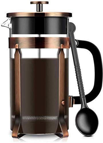 NCRD French Press Coffee Beaker Glass 34oz, pressa per caffè Francese con Manico e Base Antiscivolo Scala precisa Facile da Pulire Resistente al Calore Resistente, in Rame