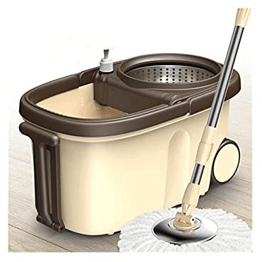 BKWJ Mop e Secchio con Set di strillo, mop rotanti per la Pulizia del Pavimento con cestello da Scarico in Acciaio Inox 2 Ruote