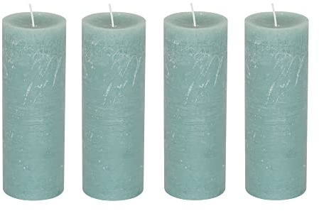 Stumpenkerzen Rustic 4er Set - Stumpenkerze, Blockkerze, Kerze, Adventskranz, Advent - Kein Ruß - Brenndauer: 95 Std. - viele Farben - 7x19 cm (Grün)