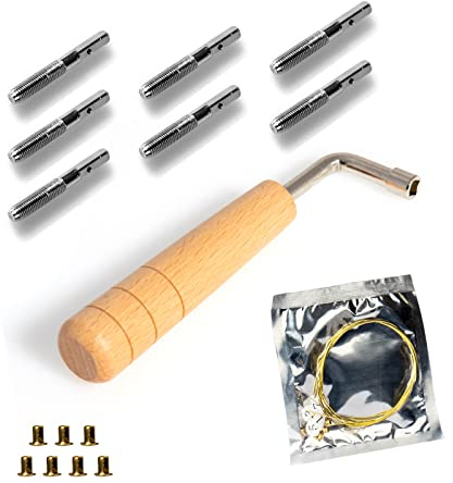Cheerock 7 Leierharfen-Saiten 7 Stück Saitenstifte Nägel mit Stimmschlüssel Ersatz für Leierharfe und andere kleine Harfe Musiksaiteninstrument