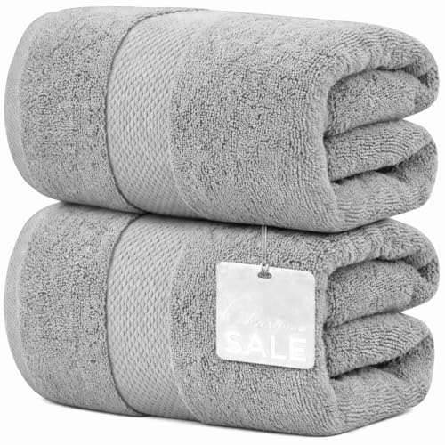 2 Pack Extra Large Jumbo Bath Sheet 100% Egyptian Cotton Super Soft Luxury Premium Quality Towels 600-GSM Quick Dry Highly Absorbent 100 x 200 cm (Silver)
