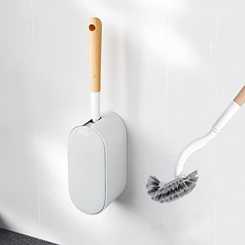 ERGONOW Toalettborste och hållare med lockset, böjd design vinklad toalettskålborste skrubbare, hållbar borst för badrumsrengöring
