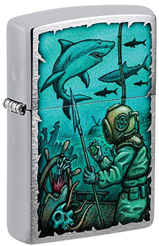 Zippo Briquet tempête Nautical, nautique, chrome brossé, image couleur, rechargeable, réutilisable, design coupe-vent, boîte cadeau, fabriqué aux États-Unis