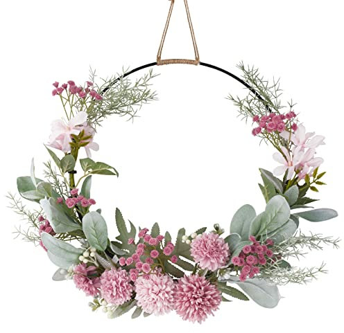 VINFUTUR Artificial Flower Wreath with Green Leaves Wedding Spring Floral Wreath for Front Door Wedding Farmhouse Home Wall Hanging Decoration