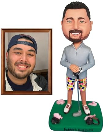 mydedor Bobblehead de golfista personalizado de la foto, regalo de golf personalizado para papá, marido, figura hecha a mano con palo y bolsa, regalo único de cumpleaños, jubilación para golfistas