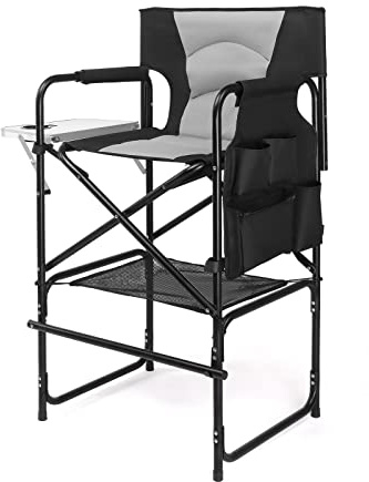 mefeir Extra Tall-30.7'' Professional Makeup Artist Director Chair Bar Height, Portable Folding Design with Side Table & Storage Bag, Heavy-Duty Steel Frame (300 lbs Capacity), 45.7'' Tall