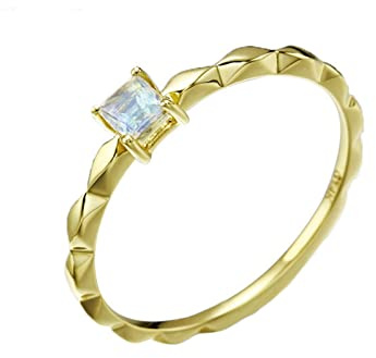 Epinki Echtschmuck Ring 14K Gelbgold 585, Quadrat Eheringe mit Mondstein, Quadratschliff, Au585 Gold Hochzeitsring Pärchen Ringe Verlobungsring für Damen