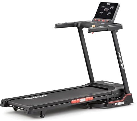 Reebok - Cinta de Correr Jet 100 Z - Apps Interactivas - Superficie de 130 x 43 cm - Velocidad Máxima de 18 km/h - 24 Programas - Pantalla LED - Cinta de Andar Plegable - Peso Máx. 110 kg
