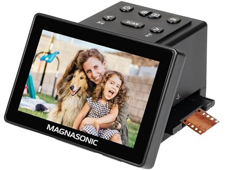 Magnasonic All-in-One 25MP Film Scanner with Large 5 Display & HDMI, Converts 35mm/126/110/Super 8 Film & 135/126/110 Slides into Digital Photos, Built-in Memory