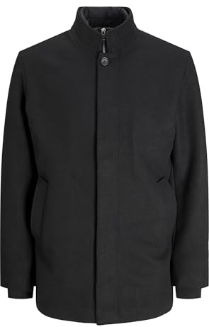 JACK & JONES Abrigo de lana para hombre, Negro, XL