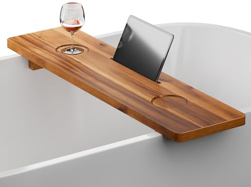 Tinamo Plateau de Baignoire en Acacia | 89 x 22 cm | Grand Plateau de Baignoire en Bois | Anti-basculement et Durable | Support d'accessoires de Baignoire