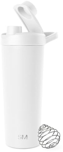 Simple Modern Botella Mezcladora de Acero Inoxidable con Bola | Vaso Mezclador de Proteínas Metálico Aislado para Mezclas de Proteínas, Batidos y Preentrenamiento | Rally | 710ml | Winter White