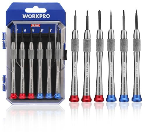 WORKPRO 6-Piece Mini Precision Screwdriver Set with Magnetic Tip & Durable Aluminum Alloy Body – Includes Hanging Storage Case, Perfect for Glasses and Watch Repair, Ideal for DIY Enthusiasts