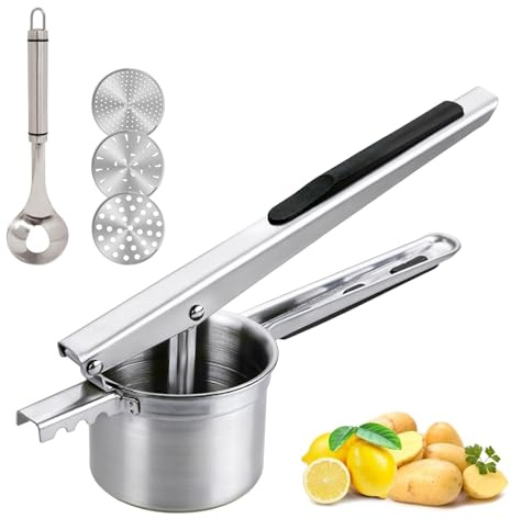 YFHT Kartoffelpresse Edelstahl, Verdickte Kartoffelpresse mit 3 Lochscheiben, Spätzlepressen, Kartoffelstampfer mit Antihaft Fleischklößchen Former Maschine für Kartoffelpüree, Obstsäfte, Püree