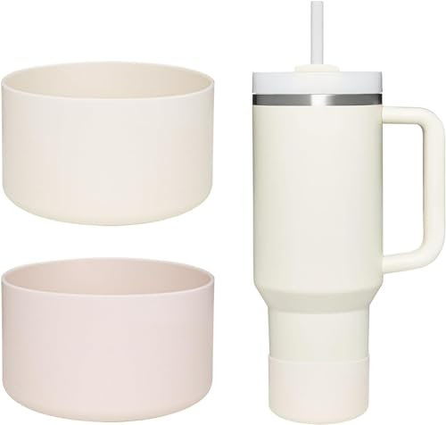WK IEASON 2 Pcs Tumbler Bottom Protector Boot for Stanley Quencher Adventure 40oz & Stanley IceFlow 20oz 30oz and Compatible with Hydro Flask Water Bottle 12oz 21oz 24oz(Rose Quartz/Cream)