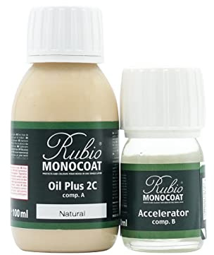 Rubio Monocoat Wood Stain & Finish 65 ft² - Natural | Oil Plus 2C | Quick-Dry, Eco-Friendly Linseed Wood Oil for Indoor Use, Includes Accelerator (Part B) | Protector | 130 ml