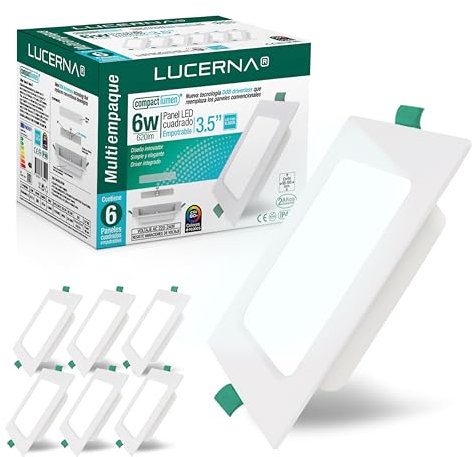 LUCERNA Downlight LED Empotrable Cuadrado - Focos Interior Techo - Plafón Con Agujeros - Pack de 6 (Luz Fría 6500K, 6W)
