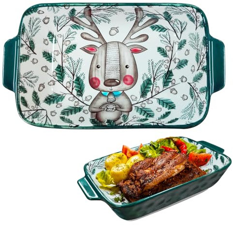 Cazuela pequeña de cerámica, pequeña para 1 persona, fuente de cerámica rectangular, ideal para souffle, crema brulee, lasaña, tiramisú, pudín, apto para microondas