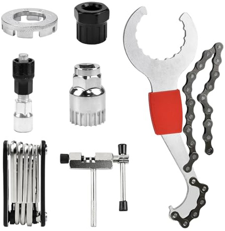 CAREDGO 7 Attrezzi per Biciclette, Strumenti per La Riparazione di Biciclette, Kit di Attrezzi per Biciclette, Include Estrattore per Pedivella per Bicicletta, Dispositivo di Rimozione Catena