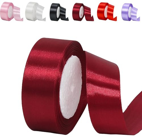 30 mm tunt band för hantverk, 23 m, tygband, presentband, satinband, stort tjockt band för presentinslagning, pyssel, hårrosetter, baby shower, tårtdekoration, vinröd