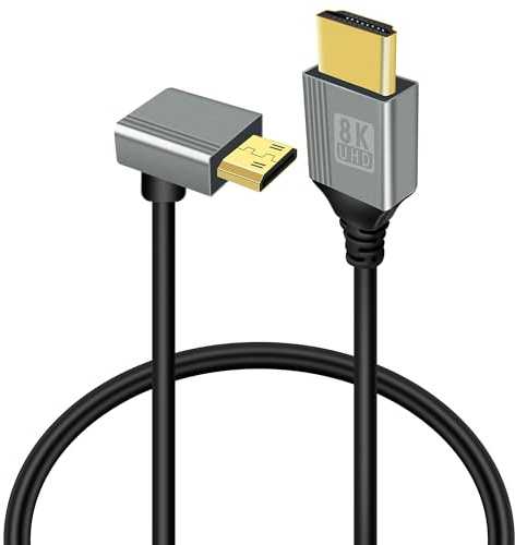 GELRHONR 8k Mini HDTV a HDTV Cable, 90 Grados Mini Cable 2,1 de Alta Velocidad 48Gbps, Soporte 8K@60Hz 3D, para Cámara DSLR Videocámara, Proyector (0.5M Down Angle Mini)
