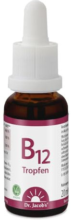 Dr. Jacob’s Vitamin B12 Tropfen 20 ml I Für Energie, Nerven und weniger Müdigkeit* I Hydroxycobalamin und Methylcobalamin I 100 μg Vitamin B12 pro Tropfen, hochdosiert I 360 Portionen I vegan