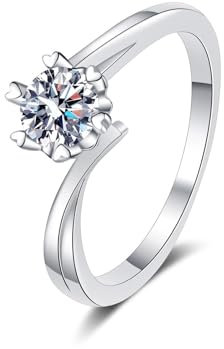 Epinki 14K Au585 Weißgold Trauringe, Klassiker Rund 0.3ct Labor Erstellt Diamant Solitärring, Gold 585 Damen Diamantring Echter Schmuck, Gr.48 (15.3)