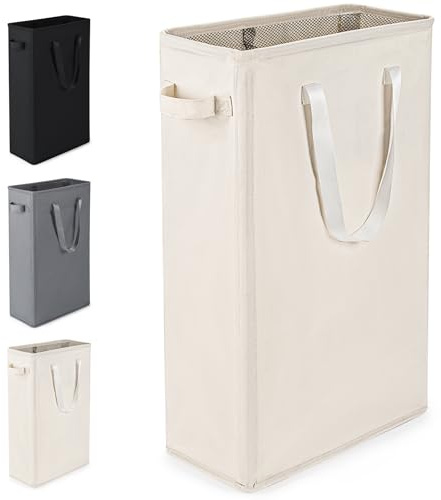 Virklyee Panier à Linge Mince Panier à linge en tissu Oxford Pliable Panier à Linge Corbeille a Linge pour chambre à coucher, salle de bain, chambre d'enfant 39x19x61CM,45L (Beige)