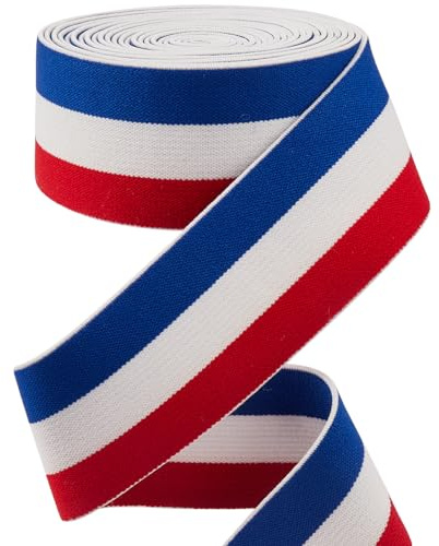 GORGECRAFT 4,3 m 40 mm bred röd blå vit randigt elastiskt band midjeband platt töjbar väv sömnad stickning rem trimband för gör-det-själv hantverk midjeband pannband väskor plagg tillbehör