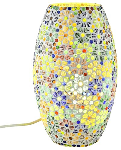 Marrakesch Boho Deko Tischlampe Nachttischlampe 28cm groß | Deko Aesthetic Tischleuchte Lampe im Wohnzimmer Schlafzimmer & Kinderzimmer | Moderne Tischleuchte Tiaga -3- aus Mosaik E27 Lampenfassung