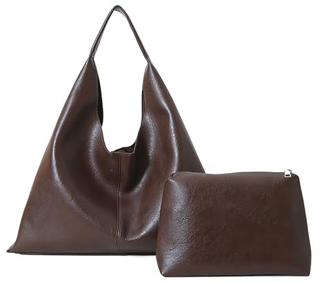 Ibalulu Slouchy Handtasche Damen Weiche Kunstleder Tote Bag Uni Tasche Groß Hobo Bag Vintage Schultertasche Shopper Bag(Kaffee)