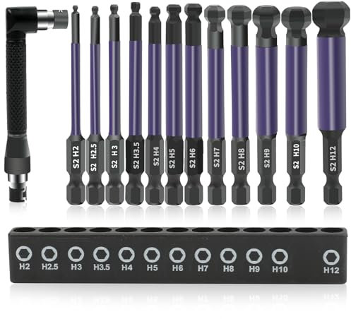 WIYETY 12 destornilladores hexagonales con cabeza esférica: juego de llaves hexagonales, juego de puntas con cabeza magnética fuerte, puntas de destornillador de impacto negro fosfuro y punta