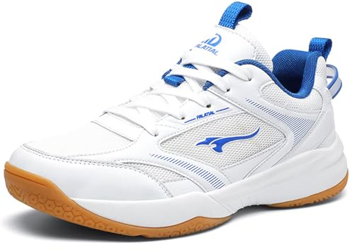 PENXZT Scarpe da Badminton Uomo Scarpe da Tennis Tavolo Scarpe da Allenamento per Interni Traspiranti con Fondo Morbido,White Blue,44 EU