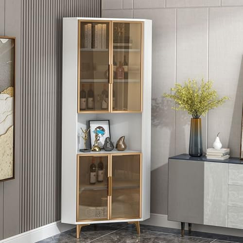 Vitrine, Eckvitrine, Esszimmer-Aufbewahrungsschrank mit Glastüren, Vitrinenwürfelregal mit Sensorlicht, Glasvitrine für Schlafzimmer, Eingangsbereich, Wohnzimmer, Flur, Weiß, Groß