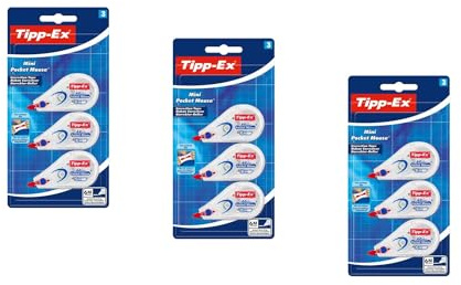 BIC Tipp-Ex Korrekturroller Mini Pocket Mouse – 6m x 5mm – 3 x 3er Pack – Ideal für Büro, Home Office & Schule