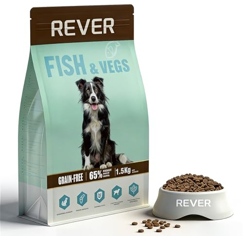 Pienso Seco Natural para Perros Adultos con Salmón (30%) y Pollo, Rever Sin Cereales, Rico en Omega para Digestión y Piel Sana – 1,5 kg