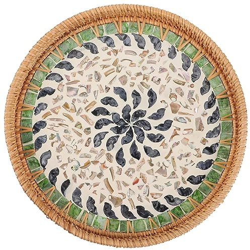 Holibanna Geflochtener Obstkorb Rund Aus Natürlichem Rattan Dekoratives Serviertablett 30cm Multifunktionaler Aufbewahrungskorb Für Wohnzimmer Und Schlafzimmer