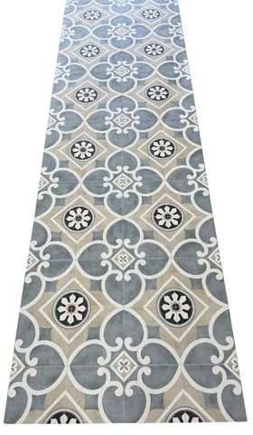 Alfombra de Vinilo para Cocina, Terraza, Exteriores - Fácil de Limpiar - Base Antideslizante - Diseño ACHI (Gris/Azul, 65x100)
