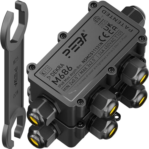 PEBA Wasserdicht Abzweigdose Erdkabel Kabelverbinder IP68 Verteilerdose steckdose aussen verteiler 4 mm-11 mm kabel für außen garten outdoor wasserdichte verbinder box 4-Wege Schwarz 2 Stück