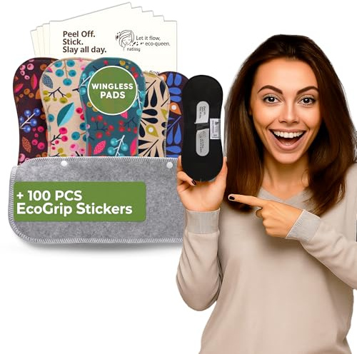 Wingless Reusable Sanitary Pads with Adhesive Sticker for Heavy Flow & Incontinence (L+XL, 6-Pack) – High-Temp Washable Cloth Pad for Women – Stay-Put & Comfortable Reusable Period Pads