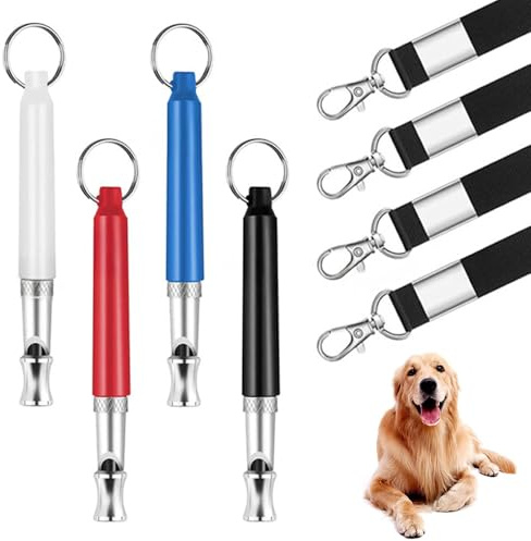 XFSRG 4 Pack Hundepfeife Gegen Bellen, Wird FüR Den RüCkruf Verwendet Ultraschall Hundepfeife Einstellbare, Distanzhundepfeife zum Stoppen des Bellens Mit Lanyard