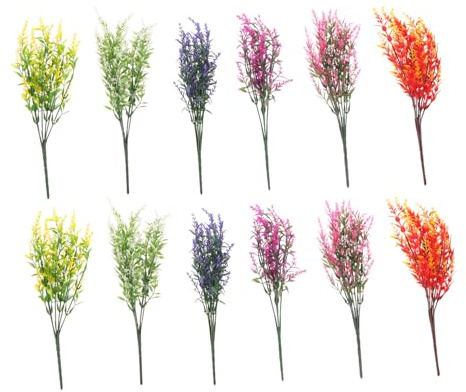 Kisangel 12pcs Artificial Lavender Flowers: Plastic Flowers - Realistic Faux Plants for Indoor Outside Garden Home Wedding Farmhouse Decor
