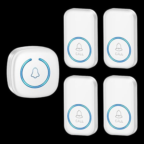 SLDAGe Sonnette sans Fil Exterieur Etanche,Divers Kit d'un Récepteur et d'un Emetteur, IP66 Etanche Carillon 300 Mètres,60 Mélodies et 5 Niveaux Volume pour Maison,Salon,Bureau,Blanc,Four in One