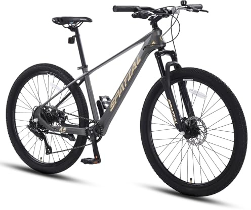 SPATIAL Mountain Bike, 24/26/27.5/29 Inch Outdoor Cycling Bike, 21/8 Speed Lightweight Aluminum Frame | Dual Disc Brakes, Adjustable Ergonomic Seat for Men Women Adult Teens (Gray, 27.5'')