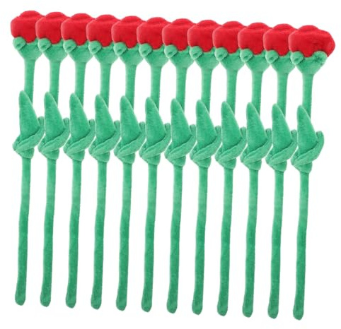 MAGICLULU Ramo De Flores De Rosa De Peluche 12 Piezas, Tallo Flexible, Color Rojo Intenso, Flores Artificiales De Felpa, Decoración Floral para Bodas y Hogar, Arreglo Suave y Duradero