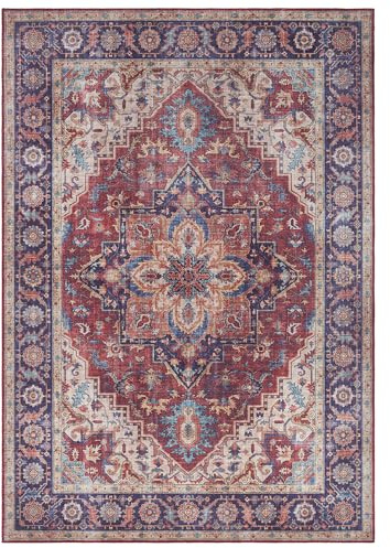 NYVI Teppich Asmar - Pflegeleicht, Langlebig, für Innenräume - Wohnzimmerteppich Orientteppich - 120x160 cm Rechteckig - Pflaumenrot Anthea