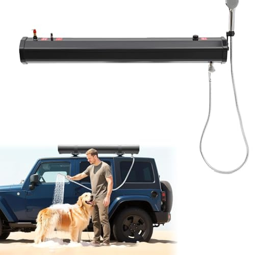 WTRYRN Tanque de Agua presurizado con calefacción Solar para Techo, para Ducha de Camping, con Cabezal de Ducha, para vehículos, Camiones, SUV, sedán y autocaravanas. 30L/7.93Gal