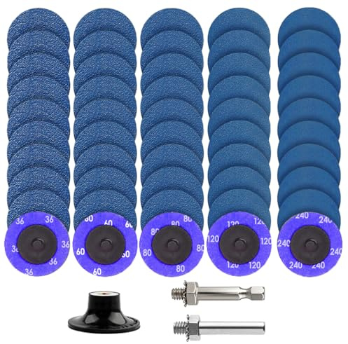 Hwnovdy 50 Stück Schleifscheiben 50mm Zirkonkorund Schruppscheibe 36/60/80/120/240 Körnung 2 Zoll Schleifaufsatz mit 1/4 Zoll Schaft, für Metall Holz Stahl Schleifen Polieren