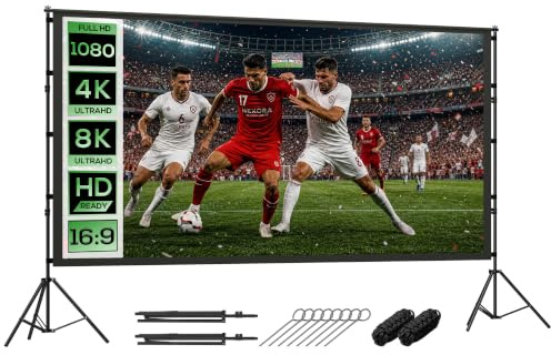 HOMCOM Beamer Leinwand 120 263 x 148 cm 16:9 HD 4K/8K mit Klappbar Stativ | Projektionsleinwand, 160 Grad Betrachtungswinkel, Tragbare Doppelseitige Leinwand, für Heimkino oder Präsentationen