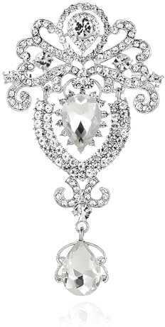Hopzab Squisita spilla vintage a forma di corona, in argento, da donna, con design a palazzo di diamanti, accessorio per feste e banchetti